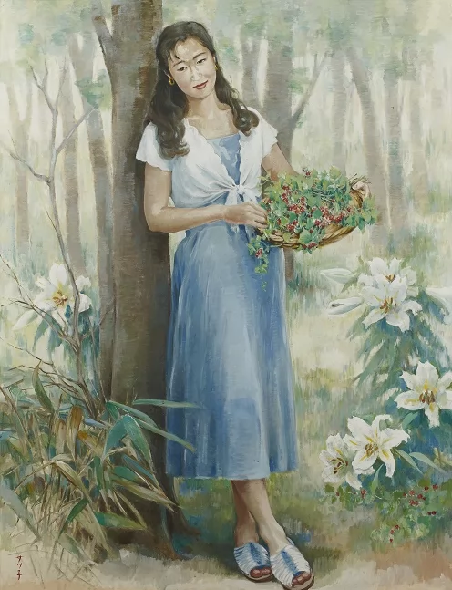 花かごを持つ女