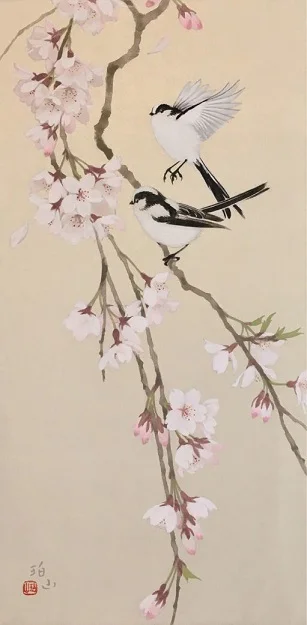 紀尾井町の糸桜／遊びに来たエナガと
